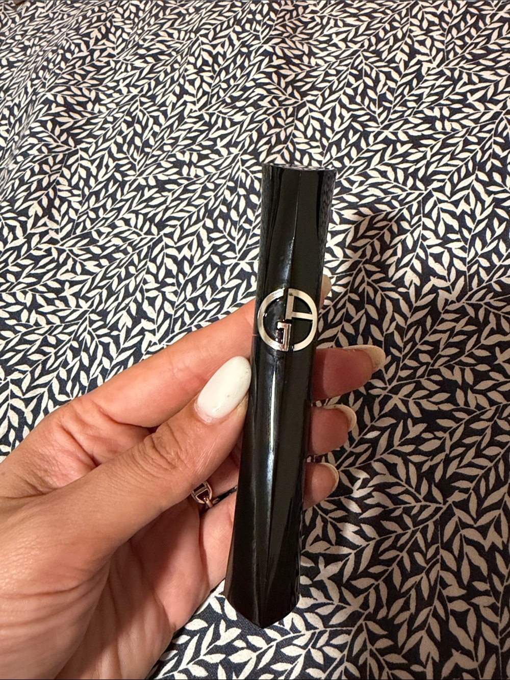 Giorgio Armani Glossy Black Lipstick Tube with Silver GA Emblem